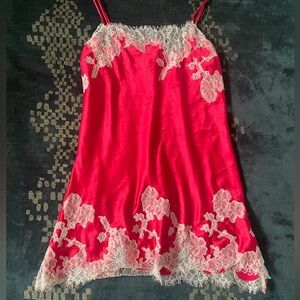 Victoria’s Secret red silk and lace slip